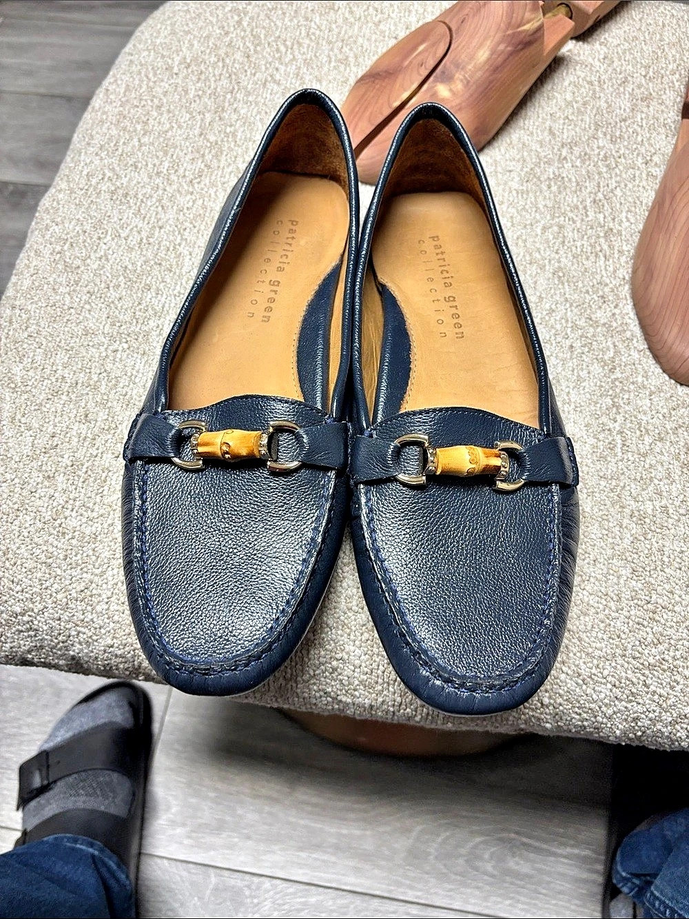 Patricia Green Jillian Bamboo Horsebit Driver Blue Loafers